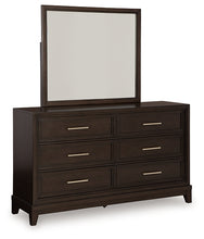 Load image into Gallery viewer, Neymorton California King Upholstered Panel Bed with Mirrored Dresser and Chest
