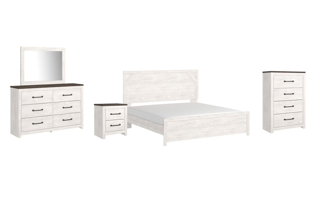 Gerridan King Panel Bed with Mirrored Dresser, Chest and Nightstand